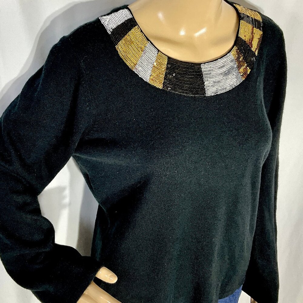 Designers Originals Sz M Black Sweater with Metallic Sequin Collar